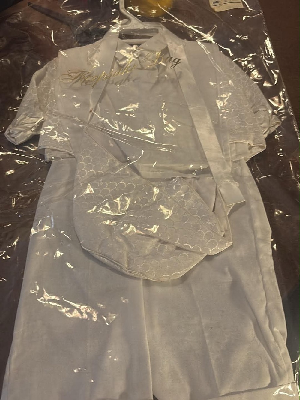 White Boys' Short Set with Gold Script